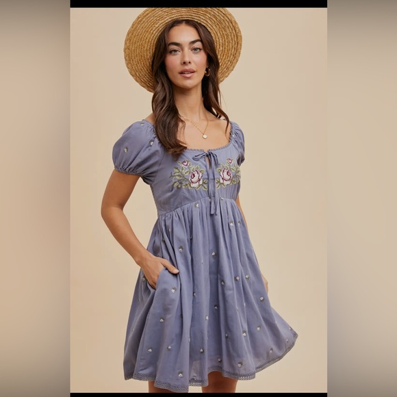 Cotton Floral Bow Mini Dress - Picture 1 of 3